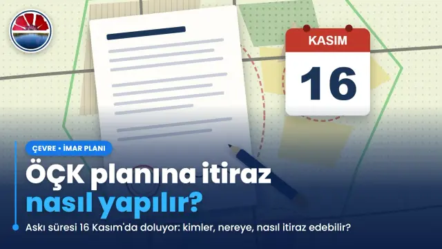 Gölbaşı ÖÇK Çevre Düzeni Planı'na itiraz dilekçesi, kalem ve 16 Kasım tarihli takvimi gösteren temsili çizim